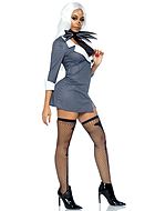 Female Jack Skellington from Nightmare Before Christmas, costume dress, deep neckline, vertical stripes